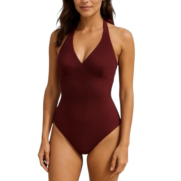 SPANX pique shaping halter one piece swimsuit  Mulberry XL NEW - Picture 1 of 6